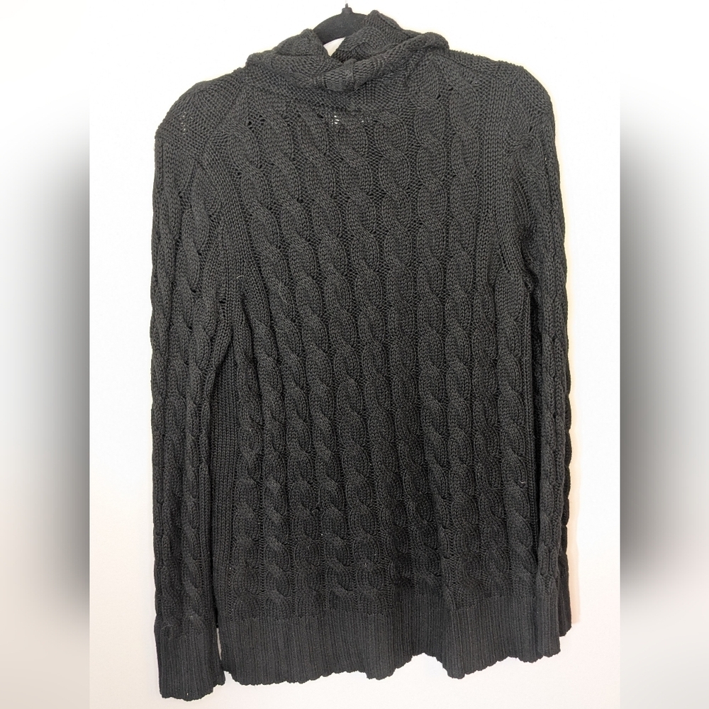 Banana Republic Wool Blend Cowl Neck Cable Knit Tunic Black Sweater - Size XL - Picture 8 of 8